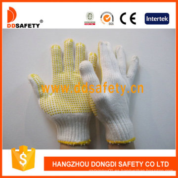 Guantes de algodón hechos punto vendedores calientes con PVC amarillo Dkp114